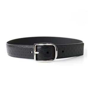 Gucci Mens Embossed GG Leather Belt Black